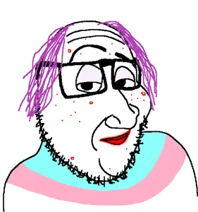 smugjak, acne, balding, closed mouth, clothes, flag, glasses, hair, lipstick, pink hair