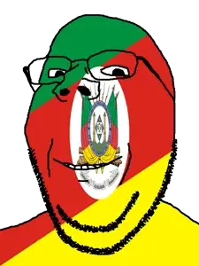 gapejak, wholesome soyjak, 1835, brazil, flag, glasses, looking at you, plant, portuguese text, rio grande do sul