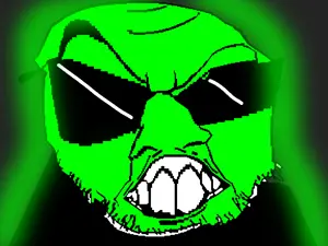 feraljak, crazyguyjak, glowie, content aware, distorted, glasses, glowing, green, green skin, large nose