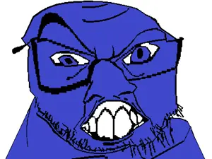 feraljak, crazyguyjak, blue eyes, blue skin, content aware, distorted, glasses, large nose, looking at you, open mouth