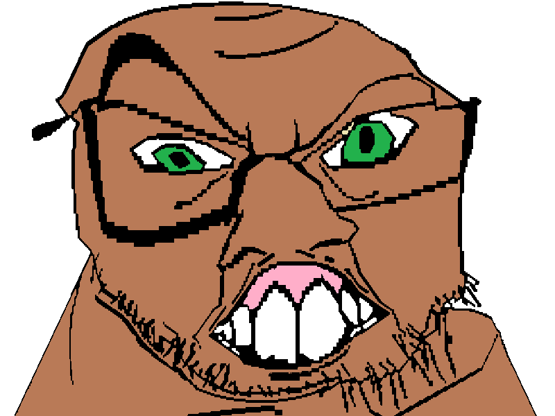 feraljak, crazyguyjak, beige skin, content aware, distorted, glasses, green eyes, large nose, looking at you, open mouth