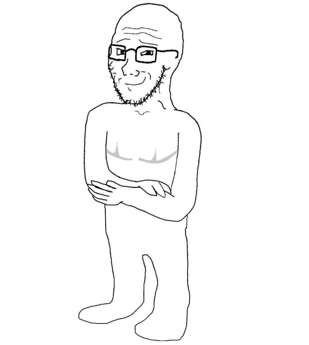soyak, bald, classic, closed mouth, crossed arms, eyebrows, forehead lines, ftm, glasses, looking at you