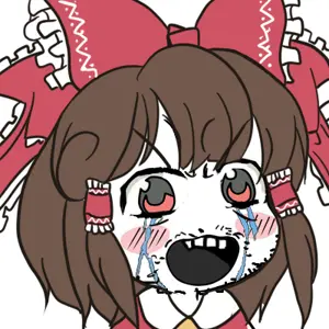 reimu hakurei, soyak, anime, blush, bowtie, brown hair, clothes, crying, gyate gyate, hair