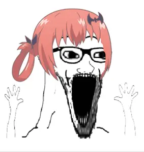 excited soyjak, soyak, wewjak, anime, arm, beard, eyes popping, gabriel dropout, glasses, hands