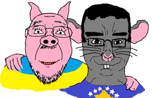 bernd, chudjak, gapejak, wholesome soyjak, 2soyjaks, animal, chud, closed mouth, ear, friendship