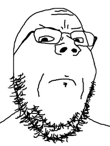 gapejak, 1soyjak, angry, closed mouth, frown, glasses, monochrome, pout, soyjak, stubble