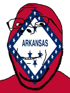 gapejak, wholesome soyjak, arkansas, flag, glasses, looking at you, smile, soyjak, star (symbol), stubble