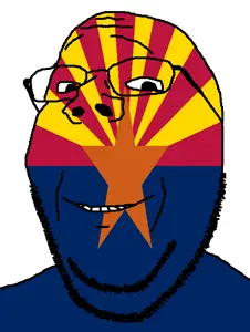 gapejak, wholesome soyjak, arizona, flag, glasses, looking at you, smile, soyjak, star (symbol), stubble