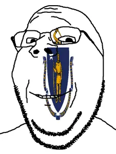 gapejak, wholesome soyjak, glasses, latin text, looking at you, smile, soyjak, star (symbol), stubble, teeth