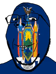 gapejak, wholesome soyjak, flag, glasses, latin text, looking at you, new york, smile, soyjak, stubble