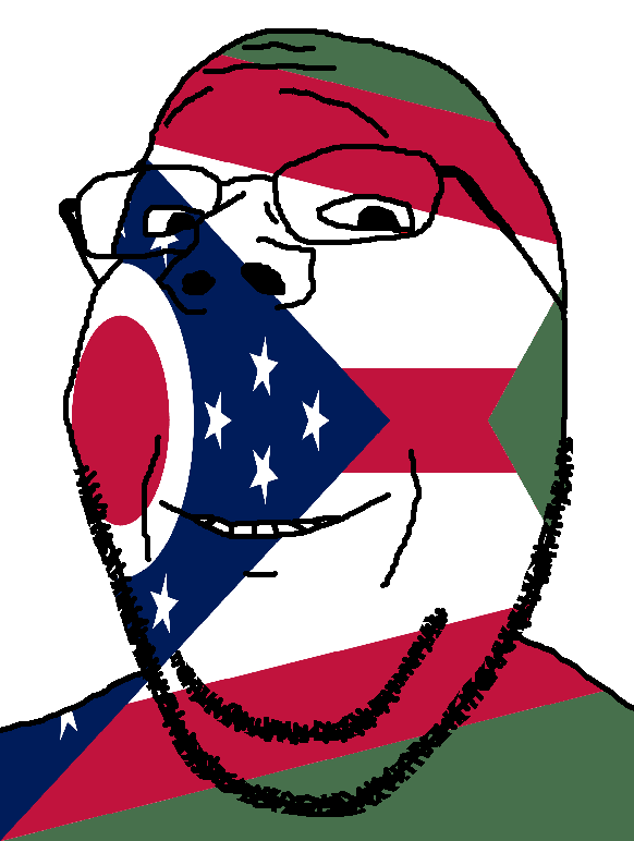 gapejak, wholesome soyjak, flag, glasses, looking at you, ohio, smile, soyjak, star (symbol), stubble