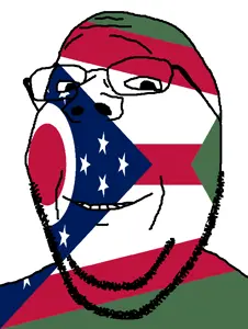 gapejak, wholesome soyjak, flag, glasses, looking at you, ohio, smile, soyjak, star (symbol), stubble