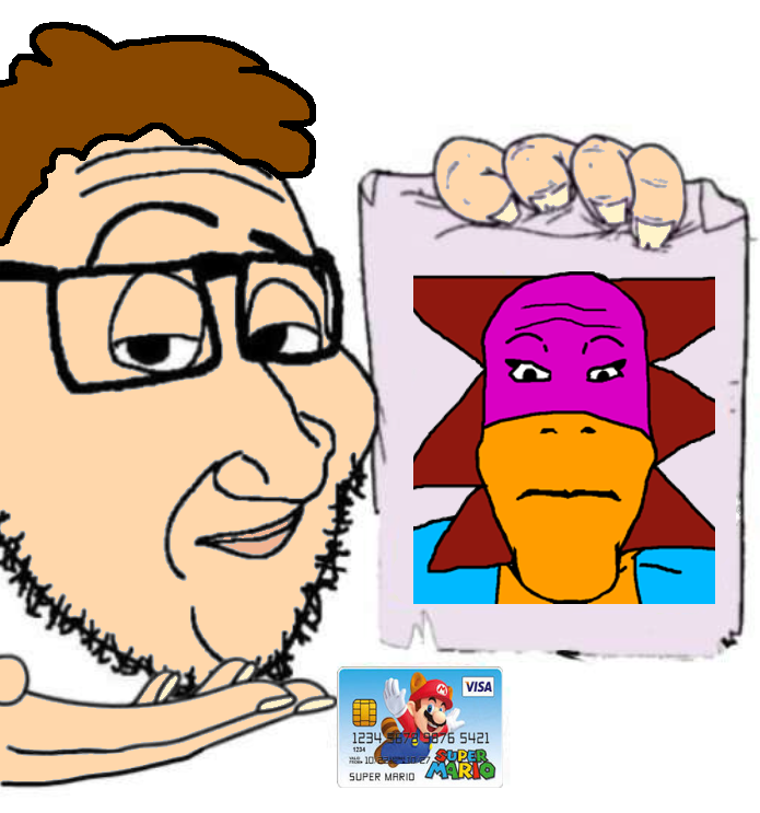mario, markiplier soyjak, smugjak, neutralplier, avery, axoltl, brown skin, card, closed mouth, clothes