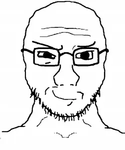 soyak, soyak (smug), soyak front, 1soyjak, bald, closed mouth, eyebrows, forehead lines, front view, glasses