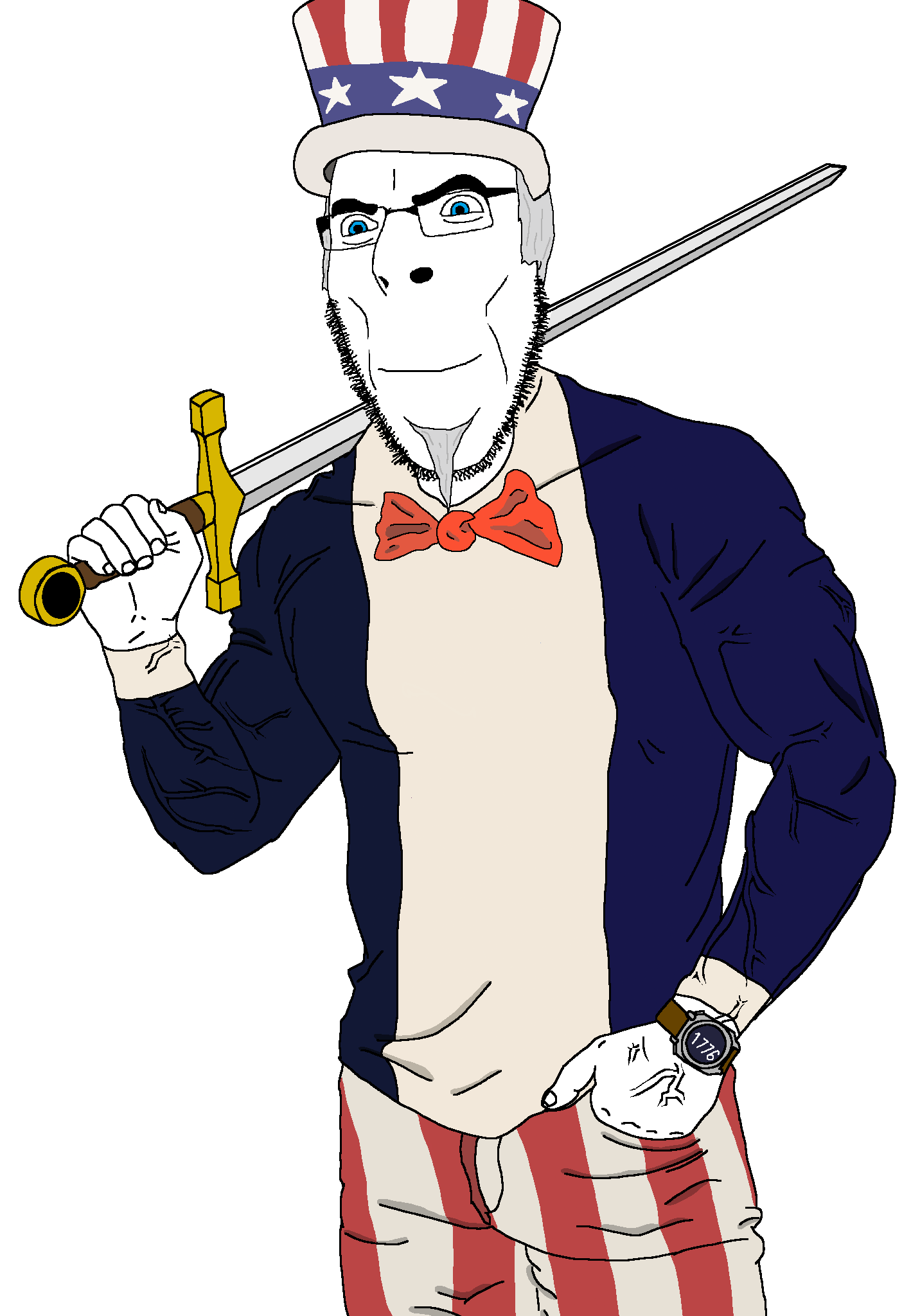 cobson, 1776, american revolutionary war, blue eyes, bowtie, bushy eyebrows, closed mouth, clothes, eyebrows, glasses