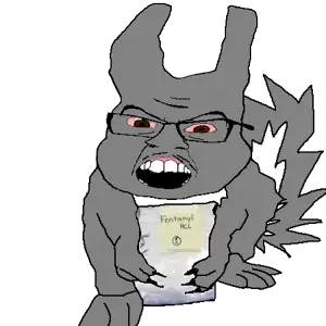 feraljak, feralsquirrel, squirreljak, animal, bloodshot eyes, drugs, fentanyl, fur, gray skin, gray squirrel