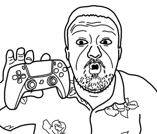 unknown, anything is more ias than vlodson, controller, forehead lines, game controller, hair, hands, hawaiian shirt, holding controller, holding object