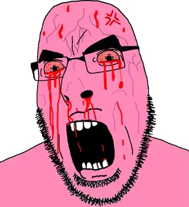 cobson, pink rage, angry, blood, glasses, pink skin, rage, red eyes, seething, stubble