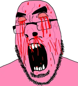 cobson, pink rage, angry, blood, crying, glasses, no pupils, nosebleed, open mouth, rage
