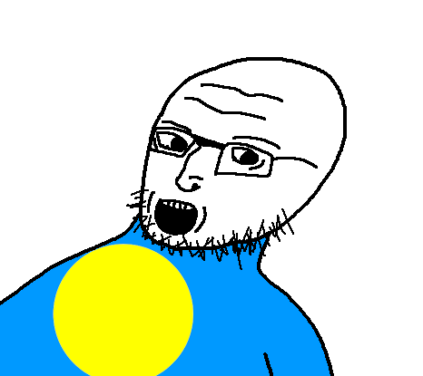 a24k, 1soyjak, bald, blue shirt, flag, glasses, hair, looking to the left, looking to the right, open mouth