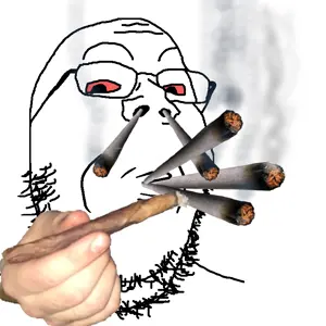 gapejak, glasses, hands, holding object, real life, red eyes, smoke, smoking, soyjak, stubble