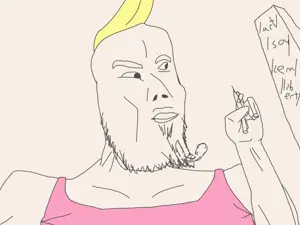 chad thundercock, cobson, art, blonde hair, chad, chin, drawing, hair, hands, holding object