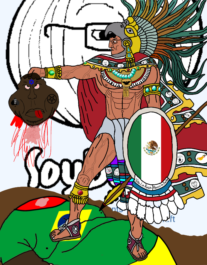 chudjak, meximutt, meximutt front, aztec, blood, bloodshot eyes, brown eyes, brown skin, buff, chud