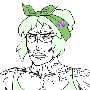 miss crystal, chudjak, perceptive chud, buff, crystal, female, glasses, green hair, hair, muscles