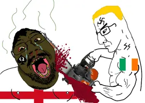 bernd, chudjak, chainsaw bernd, 2soyjaks, angry, blood, brown skin, chainsaw, england, holding chainsaw