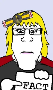 kate hikes, markiplier soyjak, female markiplier, neutralplier, femjak, badge, blonde hair, fact, female, glasses