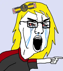 kate hikes, chudjak, female chudjak, femjak, badge, blonde hair, female, glasses, hair, hair ribbon