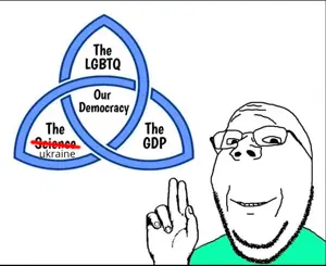 gapejak, wholesome soyjak, democracy, freemason, glasses, hands, lgbt, logo, russo ukrainian war, science