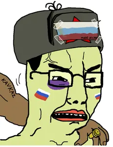 chudjak, brown skin, china, clothes, flag, glasses, hair, half open mouth, hat, ring