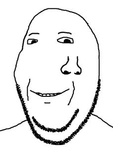 gapejak, wholesome soyjak, 1soyjak, monochrome, moved nose, smile, soyjak, stubble, uncolored skin