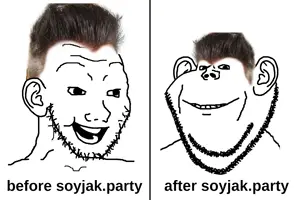 nikocado avocado, impish soyak ears, soyak, 2soyjaks, brown hair, ear, glasses, hair, half open mouth, meme