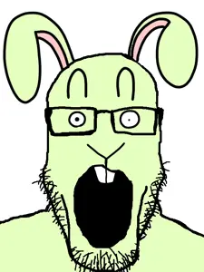 markiplier soyjak, animaljaks, animal, bald, glasses, green skin, looking at you, open mouth, rabbit, rebbit