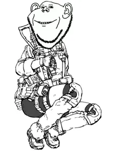 impish soyak ears, anime, gun, smile, soldier, weapon