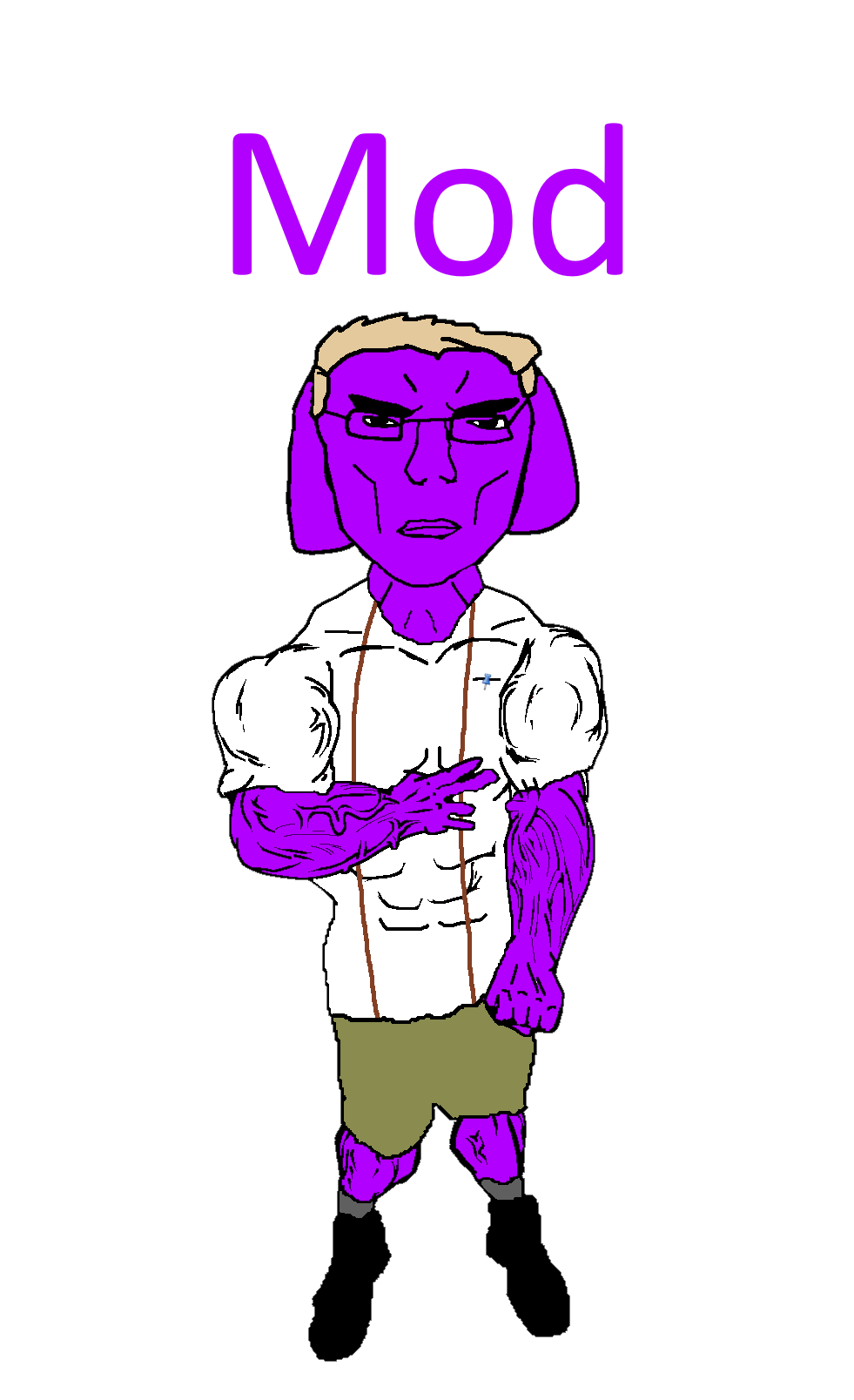 chudjak, unbotheredchud, jannyjak, buff, bushy eyebrows, closed mouth, clothes, eyebrows, full body, glasses