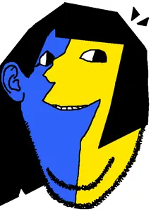 gapejak, wholesome soyjak, blue skin, cartoon, ear, female, hair, looking to the right, newgrounds, no eyebrows