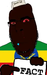 cobson, big forehead, black skin, drool, fact, glasses, pointing, red eyes, serious, serious hat