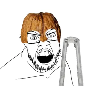 feraljak, angry, clothes, glasses, hat, mustache, nut, nut cracker, open mouth, soyjak