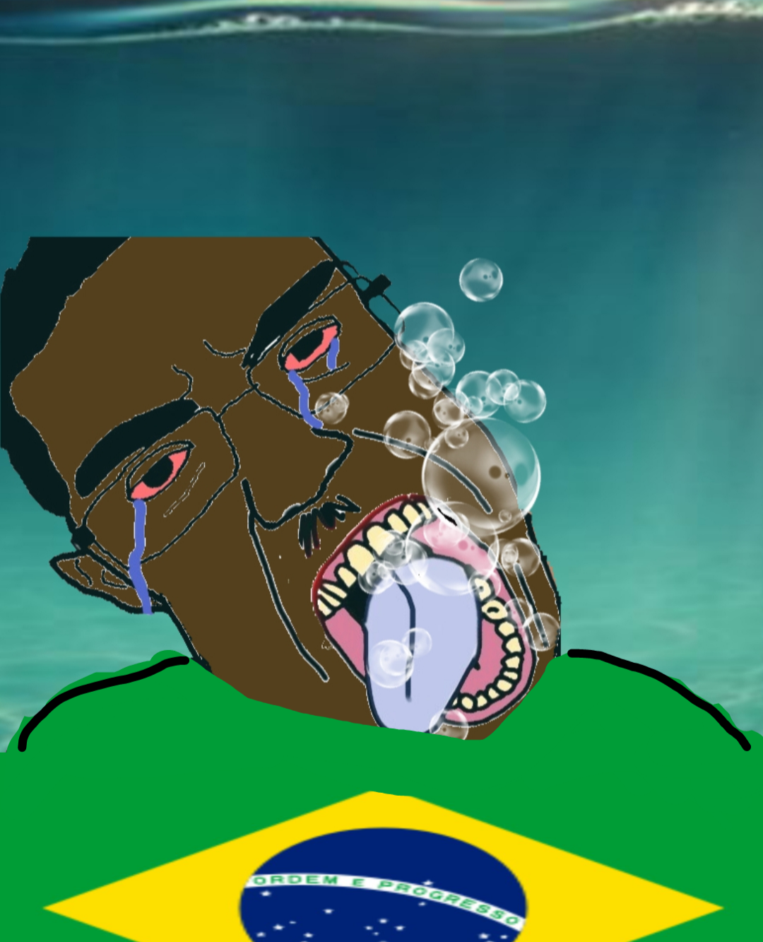chudjak, chudjak front, brazil, brown skin, bubble, drowning, flag, hair, hitler mustache, looking at you
