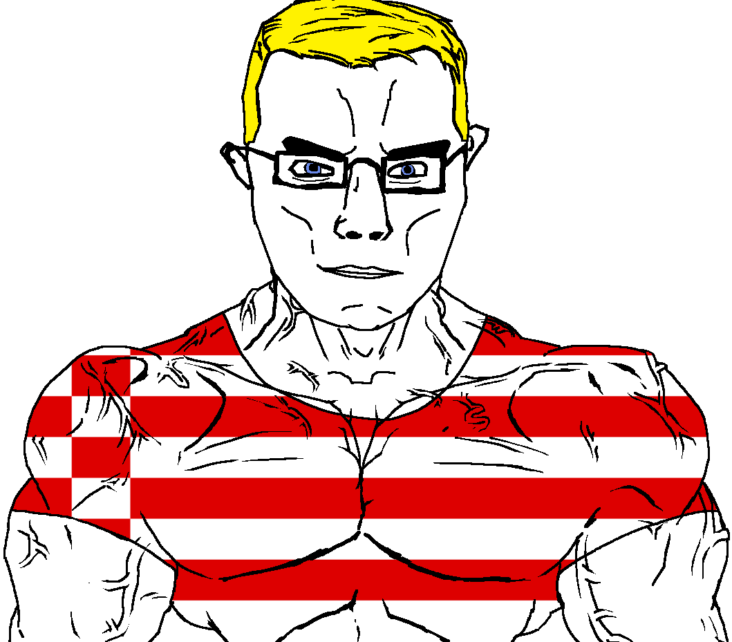 chudjak, chudjak front, muscular chud, arm, blonde hair, blue eyes, bremen, buff, closed mouth, clothes