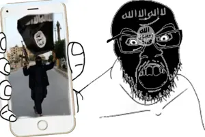 feraljak, flag, isis, islam, islamic, phone, real life, religion, soyjak, state