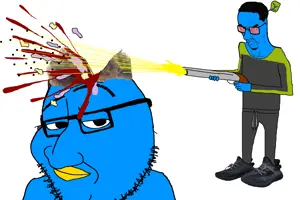 chudjak, smugjak, chudjak seething, blue skin, duck, gun, gunshot, logan, schlog, soyjak blog