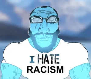 markiplier soyjak, muscular science lover, science lover, punisher face, angry, beard, blue, blue skin, buff, calm