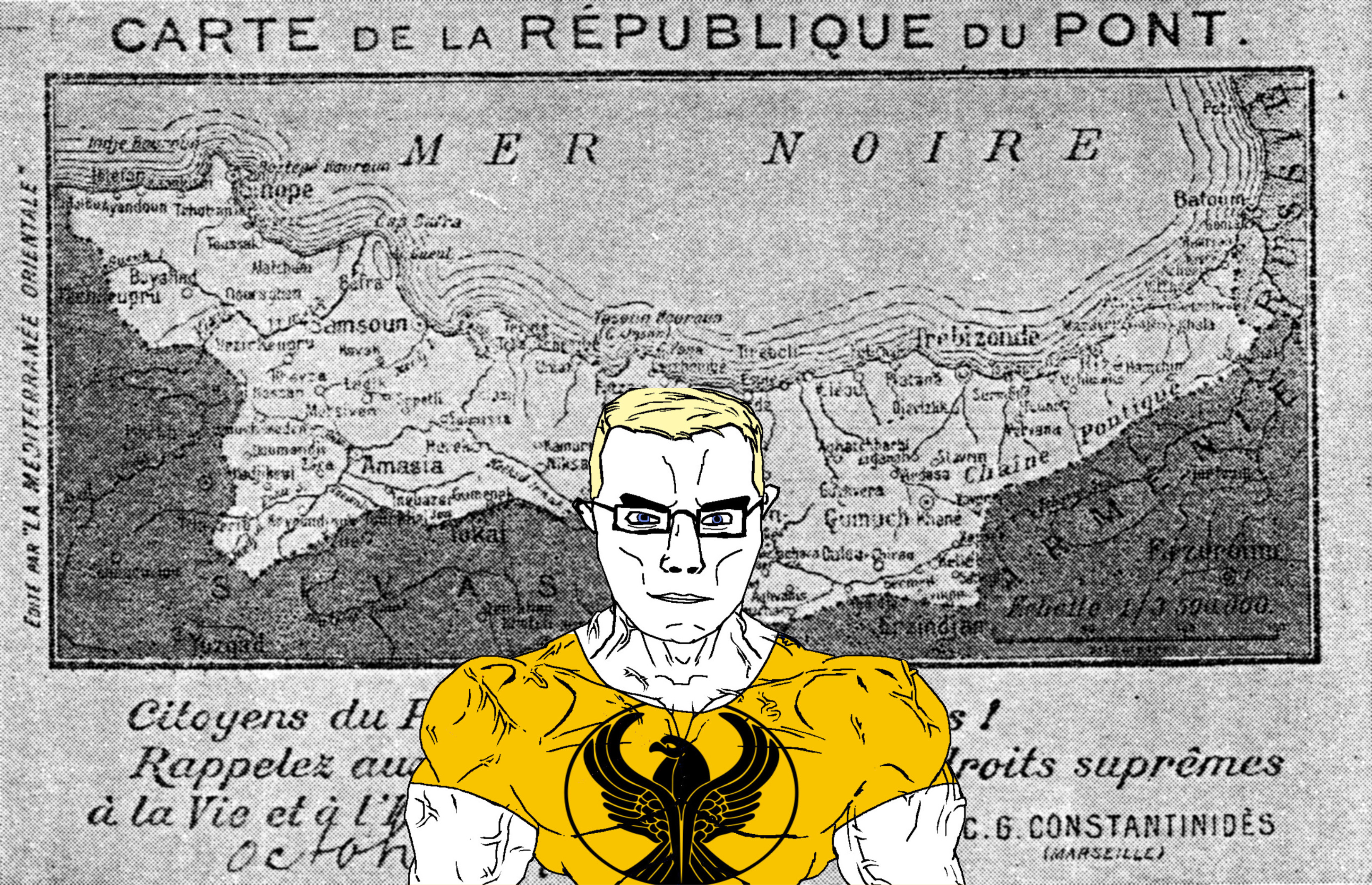 chudjak, chudjak front, muscular chud, arm, blonde hair, blue eyes, buff, chud, closed mouth, country