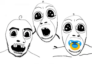 cobson, gerald, 3soyjaks, baby, missing teeth, open mouth, pacifier, soyjak, stubble
