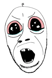 cobson, gerald, angry, baby, crying, missing teeth, open mouth, red eyes, soyjak, stubble