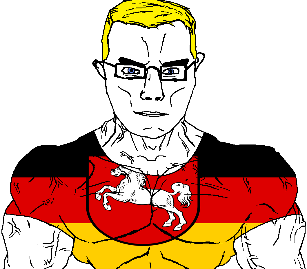 chudjak, chudjak front, muscular chud, arm, blonde hair, blue eyes, buff, closed mouth, clothes, country